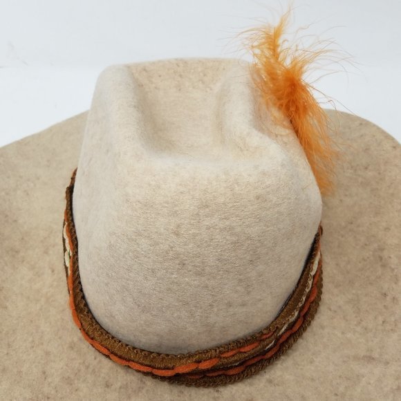 Always on Top hat tan speckled Virgin Wool cowboy with orange‎ feather/band 7 - Picture 4 of 7
